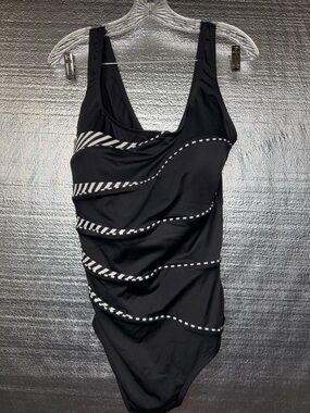 Longitude Black One-Piece Swimsuit with White Accent Stripes